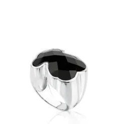 Anillo de plata y ónix facetado forma oso mediano Color^TOUS New
