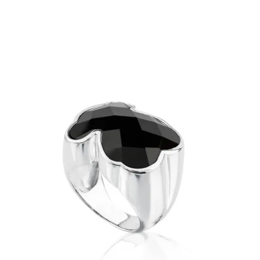 Anillo de plata y ónix facetado forma oso mediano Color^TOUS New