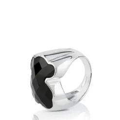 Anillo de plata y ónix facetado forma oso mediano Color^TOUS New