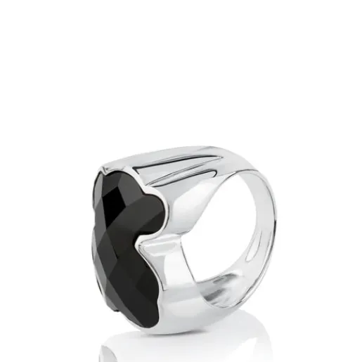 Anillo de plata y ónix facetado forma oso mediano Color^TOUS New