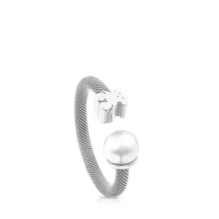Anillo de plata y perla cultivada motivo oso Icon Mesh^TOUS Online