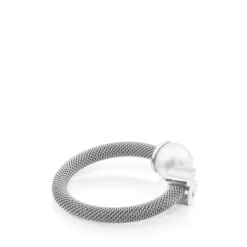Anillo de plata y perla cultivada motivo oso Icon Mesh^TOUS Online