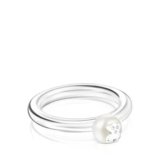 Anillo de plata y perla motivo oso Icon Pearl^TOUS Outlet