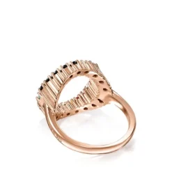 Anillo disco con baño de oro rosa 18 kt sobre plata y gemas multicolor Straight^TOUS New