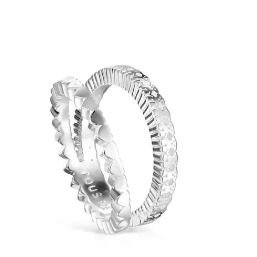 Anillo doble de plata motivos corazón Straight^TOUS Online