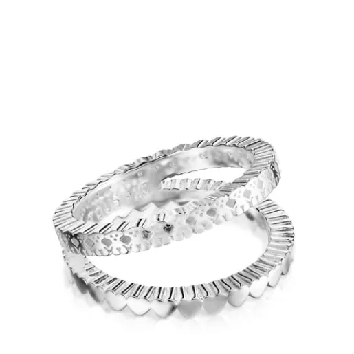 Anillo doble de plata motivos corazón Straight^TOUS Online