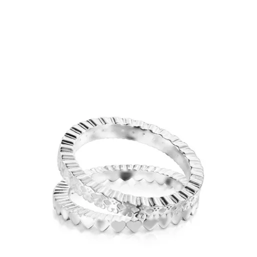 Anillo doble de plata motivos corazón Straight^TOUS Online