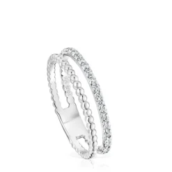Anillo doble mediano de oro blanco y diamantes Les Classiques^TOUS Discount