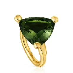Anillo grande con baño de oro 18 kt sobre plata y espinela verde creada en laboratorio Color LGG^TOUS New