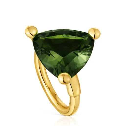 Anillo grande con baño de oro 18 kt sobre plata y espinela verde creada en laboratorio Color LGG^TOUS New