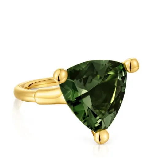 Anillo grande con baño de oro 18 kt sobre plata y espinela verde creada en laboratorio Color LGG^TOUS New