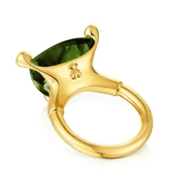 Anillo grande con baño de oro 18 kt sobre plata y espinela verde creada en laboratorio Color LGG^TOUS New