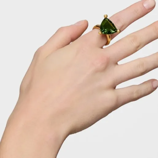 Anillo grande con baño de oro 18 kt sobre plata y espinela verde creada en laboratorio Color LGG^TOUS New