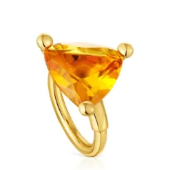 Anillo grande con baño de oro 18 kt sobre plata y citrino creado en laboratorio Color LGG^TOUS Discount