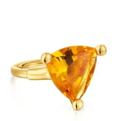 Anillo grande con baño de oro 18 kt sobre plata y citrino creado en laboratorio Color LGG^TOUS Discount