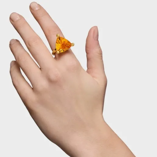 Anillo grande con baño de oro 18 kt sobre plata y citrino creado en laboratorio Color LGG^TOUS Discount