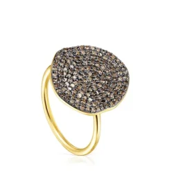 Anillo grande con baño de oro 18 kt sobre plata y diamantes Nenufar^TOUS Sale