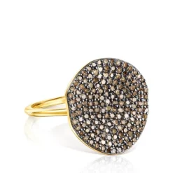 Anillo grande con baño de oro 18 kt sobre plata y diamantes Nenufar^TOUS Sale