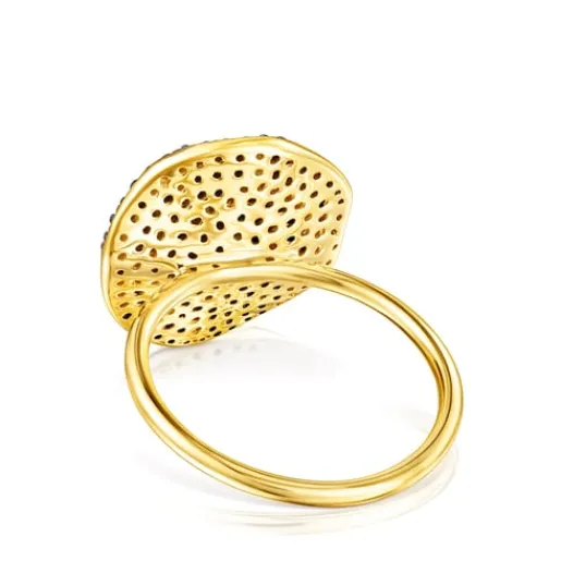 Anillo grande con baño de oro 18 kt sobre plata y diamantes Nenufar^TOUS Sale