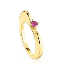 Anillo grande corazón con baño de oro 18 kt sobre plata y rodolita My Other Half^TOUS Online