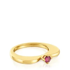 Anillo grande corazón con baño de oro 18 kt sobre plata y rodolita My Other Half^TOUS Online