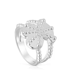 Anillo grande de plata con motivo oso Grain^TOUS Discount