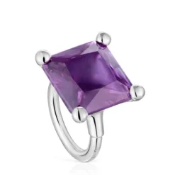 Anillo grande de plata y zafiro lila creado en laboratorio Color LGG^TOUS Clearance