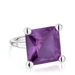 Anillo grande de plata y zafiro lila creado en laboratorio Color LGG^TOUS Clearance