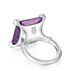 Anillo grande de plata y zafiro lila creado en laboratorio Color LGG^TOUS Clearance