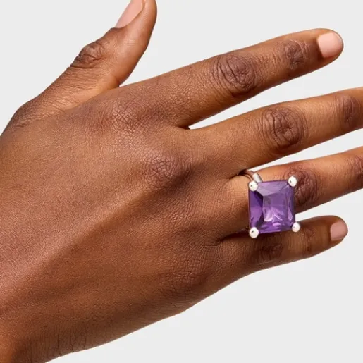 Anillo grande de plata y zafiro lila creado en laboratorio Color LGG^TOUS Clearance