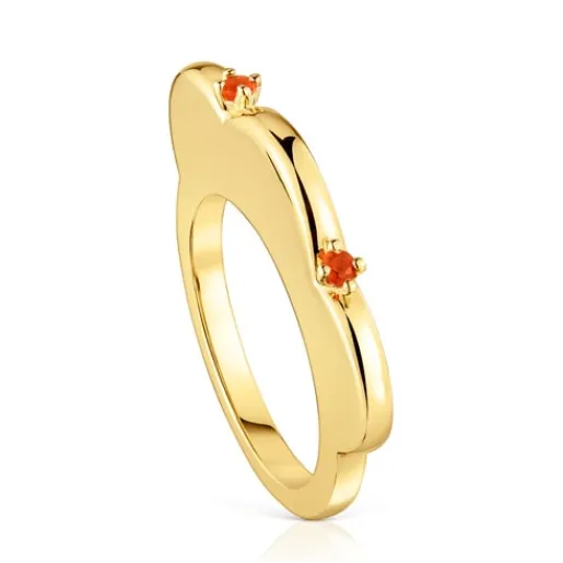 Anillo grande flor con baño de oro 18 kt sobre plata y cornalina My Other Half^TOUS Hot