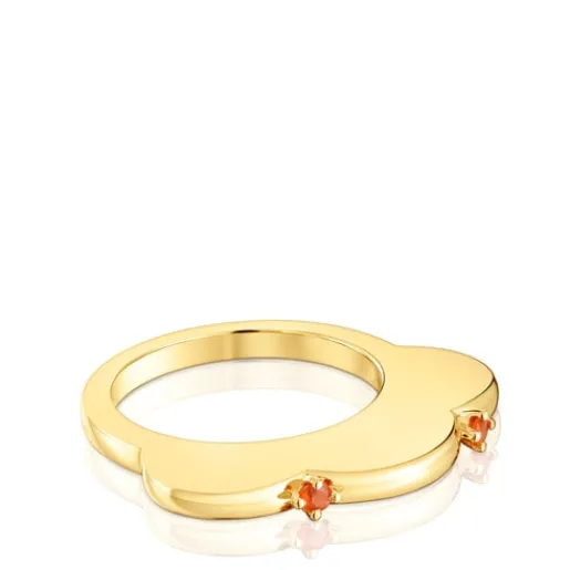 Anillo grande flor con baño de oro 18 kt sobre plata y cornalina My Other Half^TOUS Hot