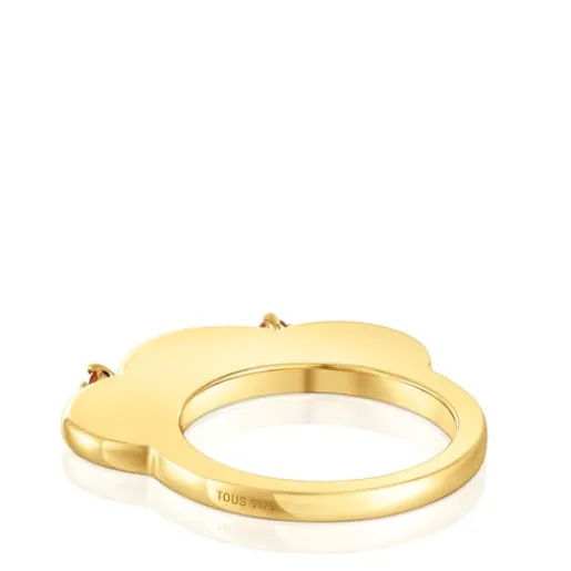 Anillo grande flor con baño de oro 18 kt sobre plata y cornalina My Other Half^TOUS Hot
