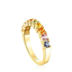 Anillo media alianza con baño de oro 18 kt sobre plata y 9 zafiros multicolor Glaring^TOUS Outlet
