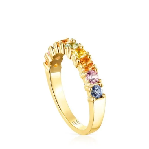 Anillo media alianza con baño de oro 18 kt sobre plata y 9 zafiros multicolor Glaring^TOUS Outlet