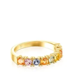 Anillo media alianza con baño de oro 18 kt sobre plata y 9 zafiros multicolor Glaring^TOUS Outlet