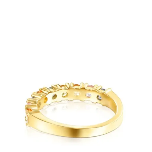 Anillo media alianza con baño de oro 18 kt sobre plata y 9 zafiros multicolor Glaring^TOUS Outlet
