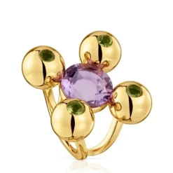 Anillo mediano con baño de oro 18 kt sobre plata, amatista y peridoto Sugar Party^TOUS Hot