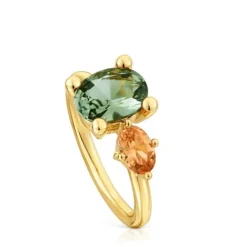 Anillo mediano con baño de oro 18 kt sobre plata, espinela y citrino creados en laboratorio Color LGG^TOUS Sale
