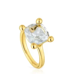 Anillo mediano con baño de oro 18 kt sobre plata y cuarzo cristal de roca Color White^TOUS Sale