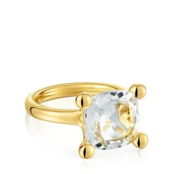 Anillo mediano con baño de oro 18 kt sobre plata y cuarzo cristal de roca Color White^TOUS Sale