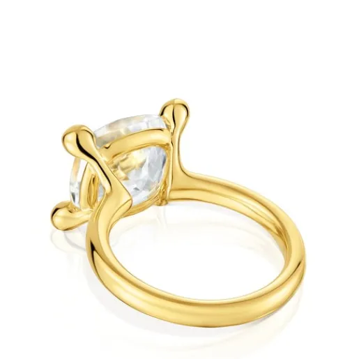 Anillo mediano con baño de oro 18 kt sobre plata y cuarzo cristal de roca Color White^TOUS Sale