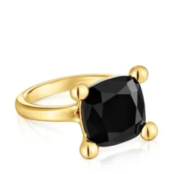 Anillo mediano con baño de oro 18 kt sobre plata y ónix Color Black^TOUS Discount