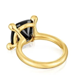 Anillo mediano con baño de oro 18 kt sobre plata y ónix Color Black^TOUS Discount