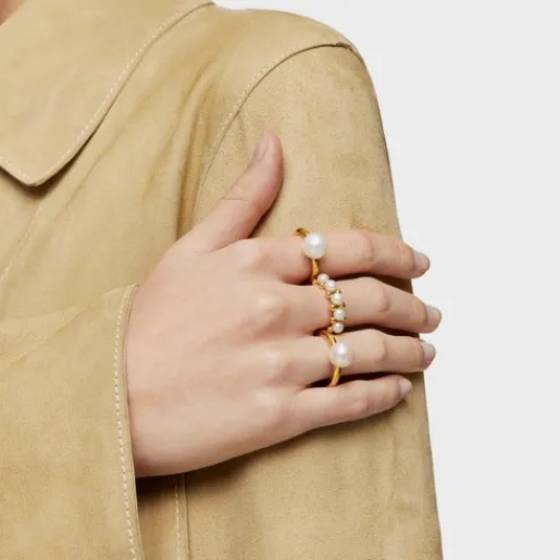 Anillo mediano con baño de oro de 18 kt sobre plata y perlas cultivadas Gloss^TOUS Hot