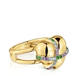 Anillo mediano corazón con baño de oro 18 kt sobre plata y gemas Lligat^TOUS