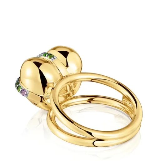 Anillo mediano corazón con baño de oro 18 kt sobre plata y gemas Lligat^TOUS