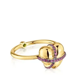 Anillo mediano corazón con baño de oro 18 kt sobre plata y rodolita Lligat^TOUS Outlet