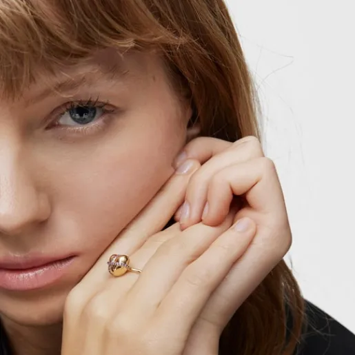 Anillo mediano corazón con baño de oro 18 kt sobre plata y rodolita Lligat^TOUS Outlet