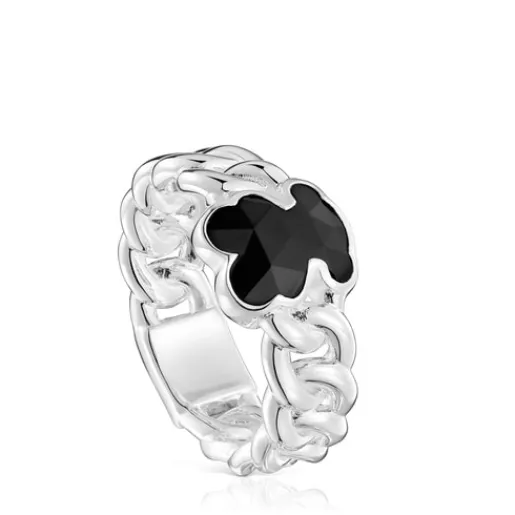 Anillo mediano de plata y motivo oso en ónix Icon Color^TOUS New